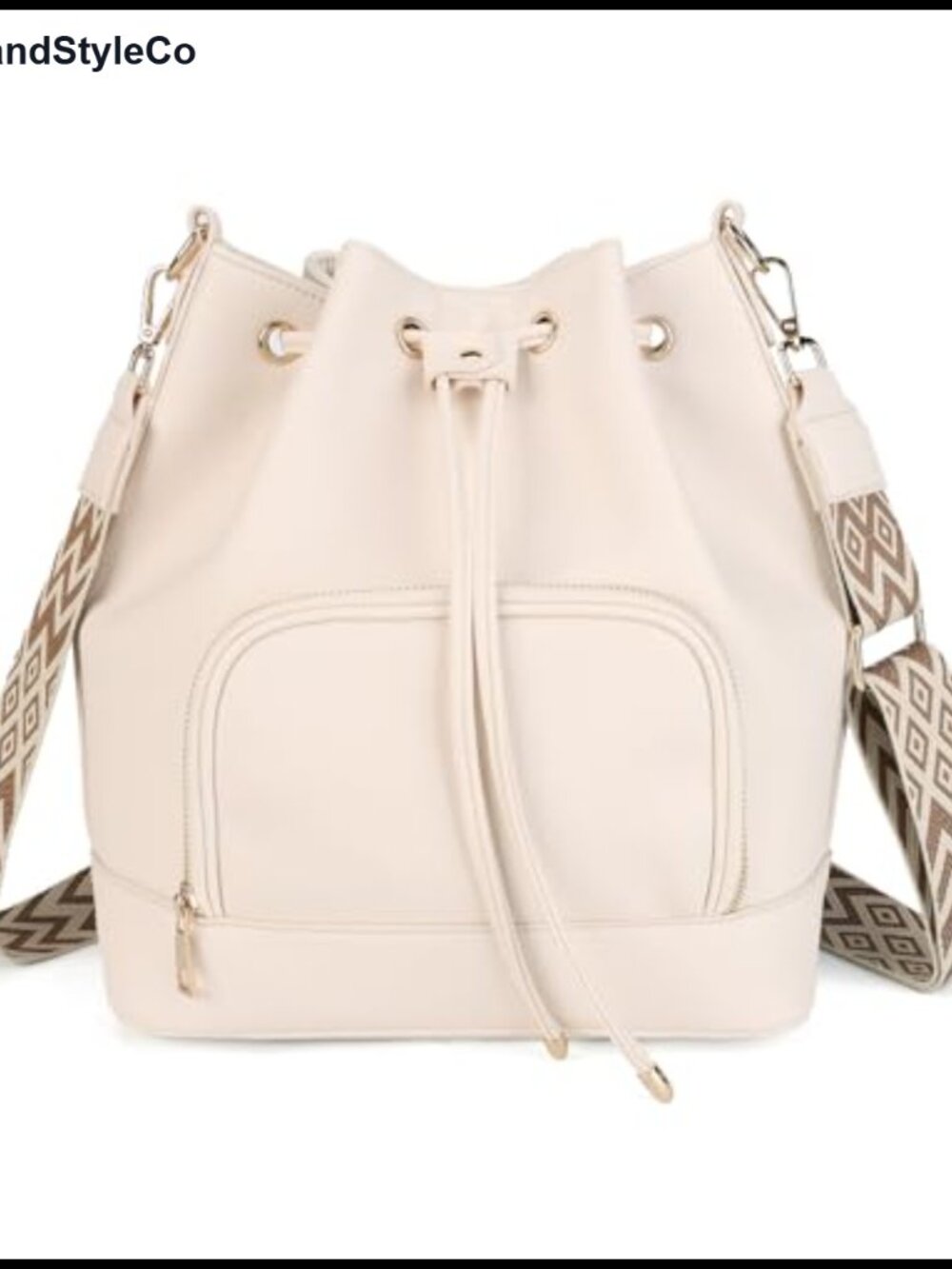 Faux Leather Bucket Crossbody Bag & Shoulder Purse Adjustable Guitar Strap
